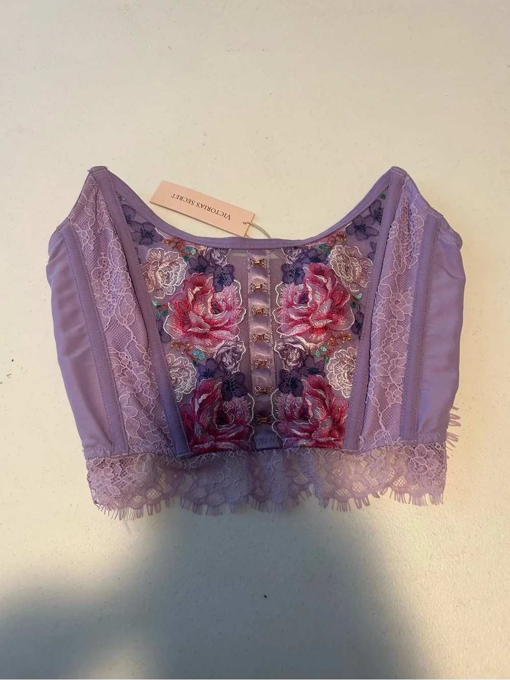 Victoria's Secret Lavender Embroidered Floral Lace Bustier Bralette